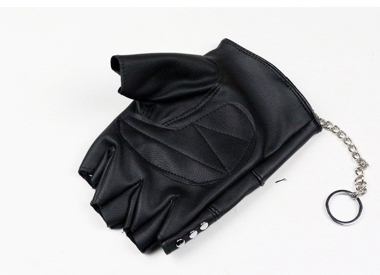 Faux Leather Half-finger Gloves With Metal Skull Head & Rivets / Rock Style Gloves for Punk & goth