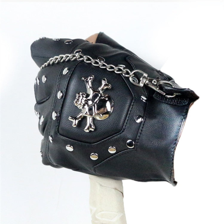 Faux Leather Half-finger Gloves With Metal Skull Head & Rivets / Rock Style Gloves for Punk & goth
