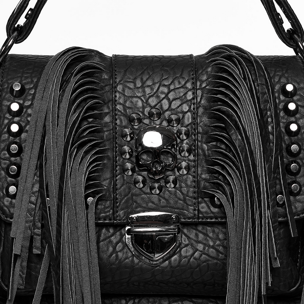 Faux Leather Skull Tassel Fringe Handbag and Shoulder Bag