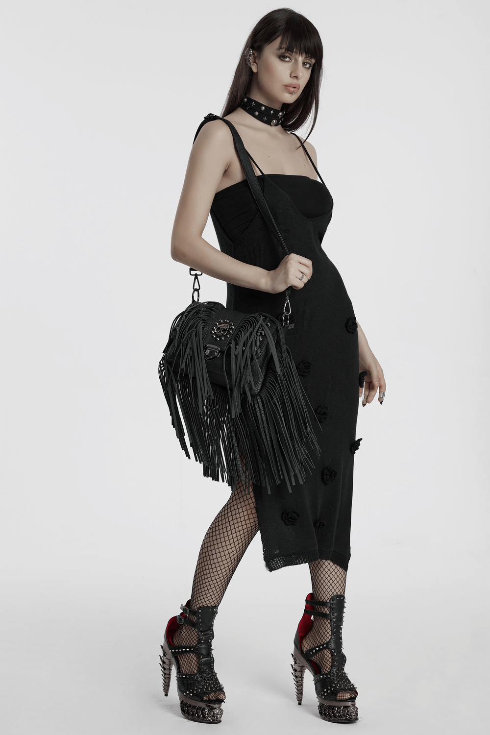 Faux Leather Skull Tassel Fringe Handbag and Shoulder Bag