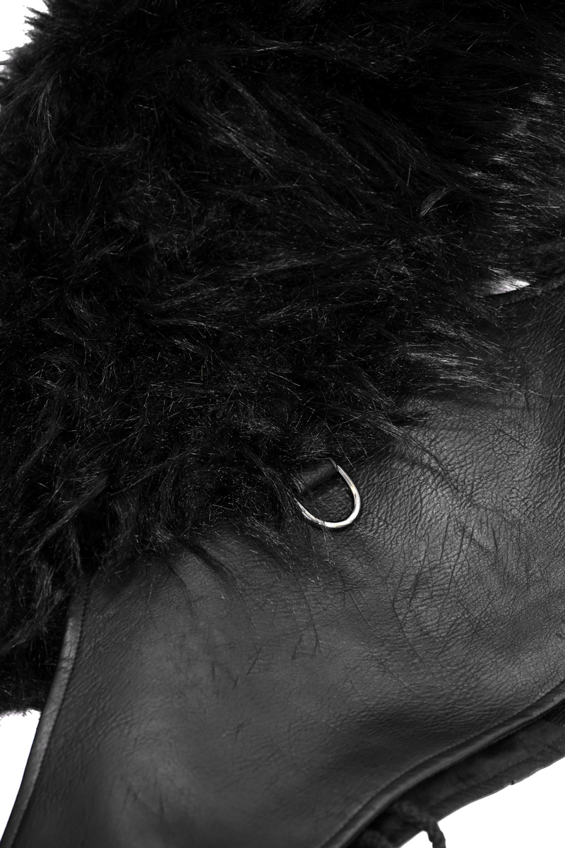 Faux Leather Waistcoat with Fur on Shoulders / Lace-up Sides Waistcoat with Belt & Buckle