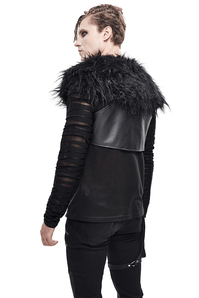 Faux Leather Waistcoat with Fur on Shoulders / Lace-up Sides Waistcoat with Belt & Buckle