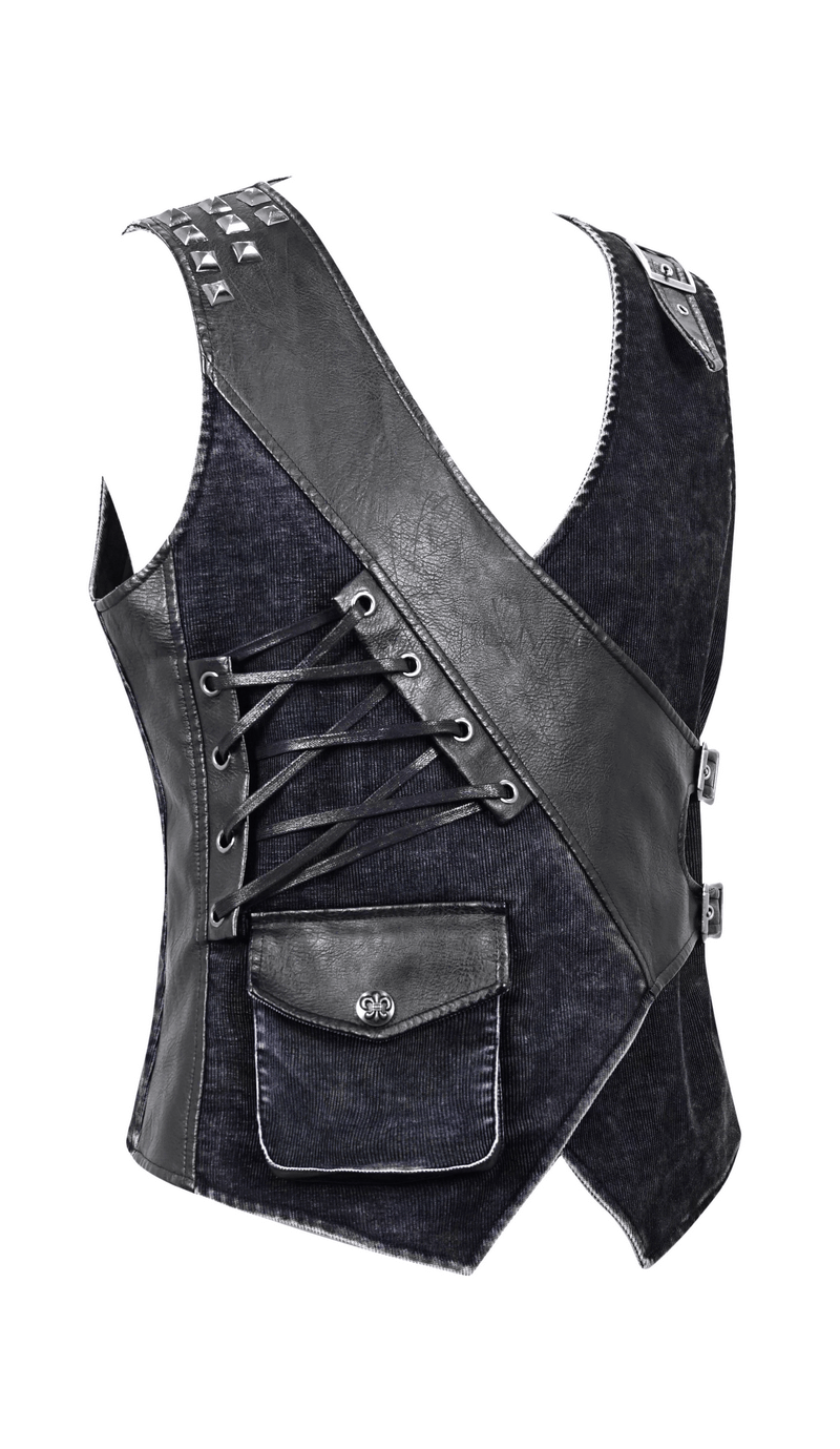 Faux Leather Waistcoats With Pockets / Punk Style Vest with Buckles / Vintage Vest for Men