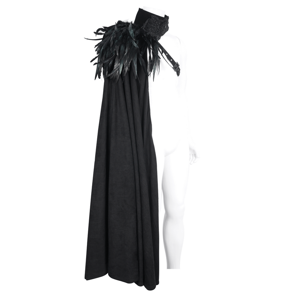 Feathered Black Asymmetric Cape for Evening Glam