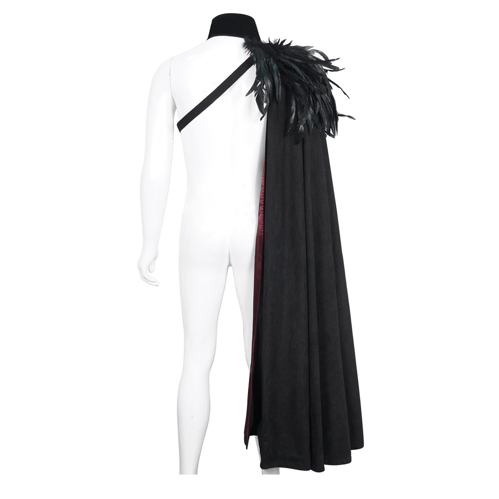 Feathered Black Asymmetric Cape for Evening Glam