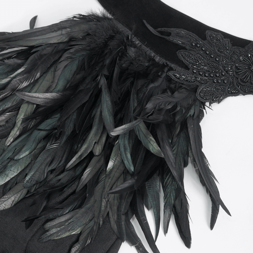 Feathered Black Asymmetric Cape for Evening Glam