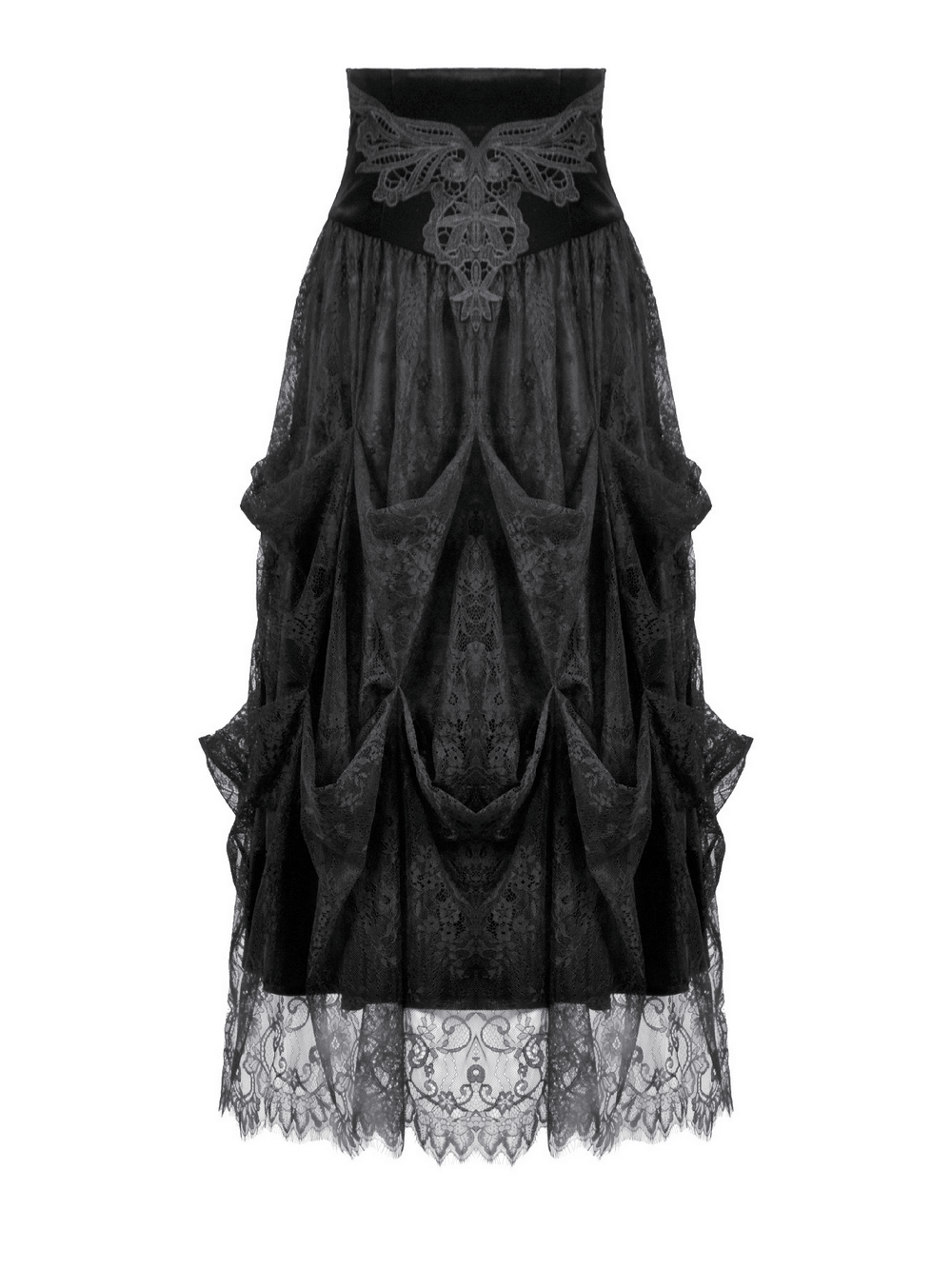 Female Black Lace Layered High Waist Long Skirt