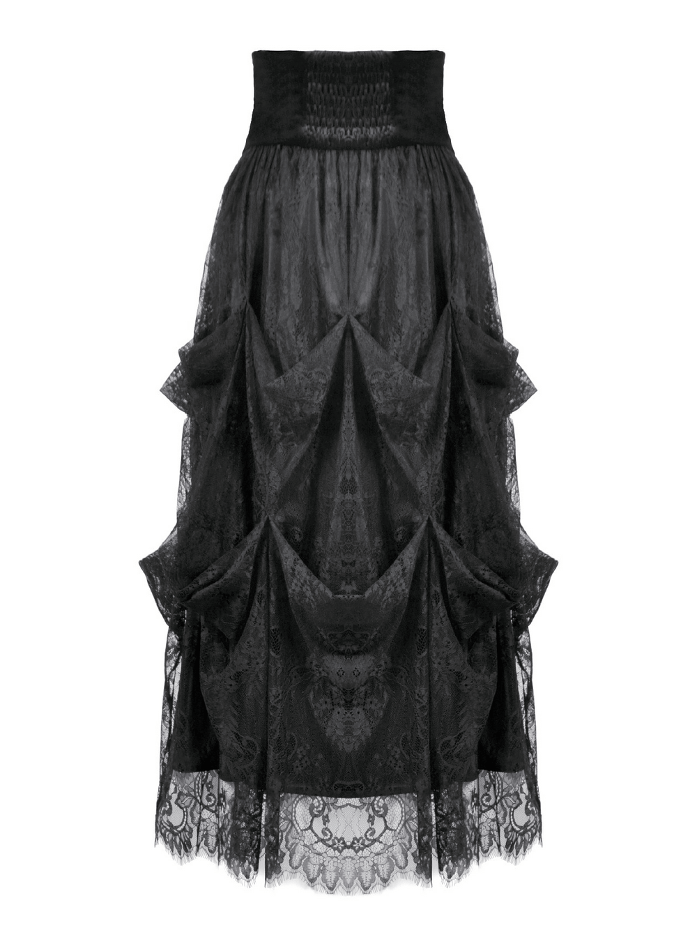 Female Black Lace Layered High Waist Long Skirt