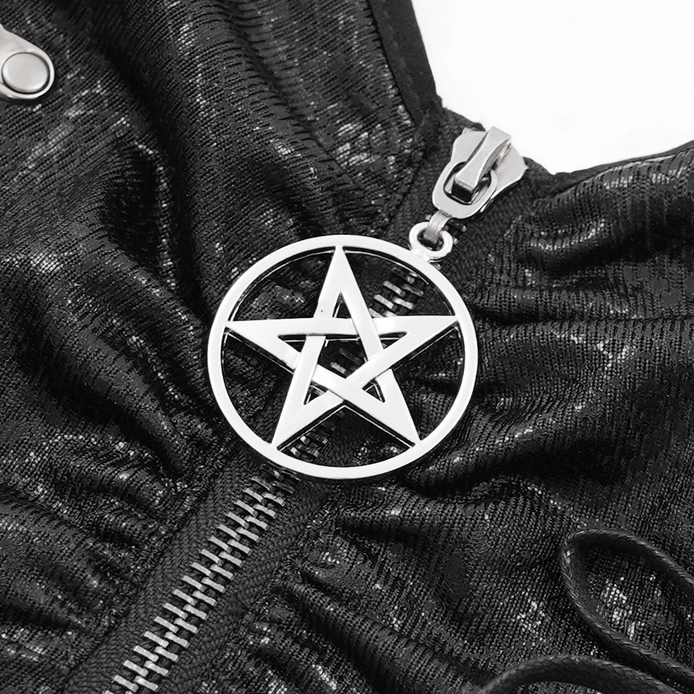 Female Crop Top with Pentagram and Straps in Edgy Style