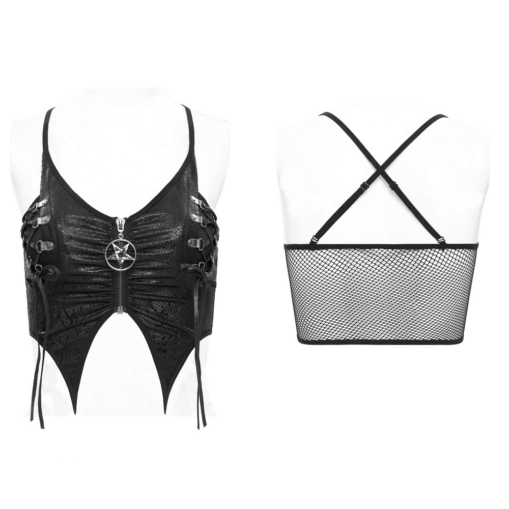 Female Crop Top with Pentagram and Straps in Edgy Style