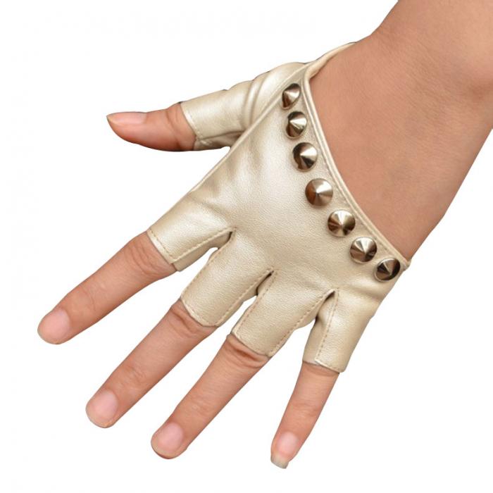 Female Gloves Alternative Fashion Women / PU Leather Biker Chick Fingerless punk Rock Metal
