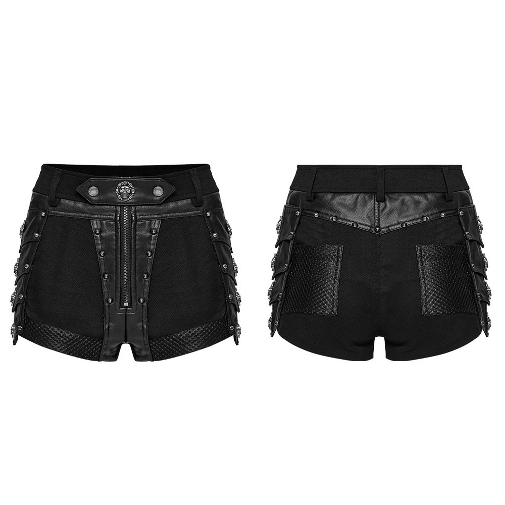 Female Gothic Black Studded High Waist Mesh Shorts