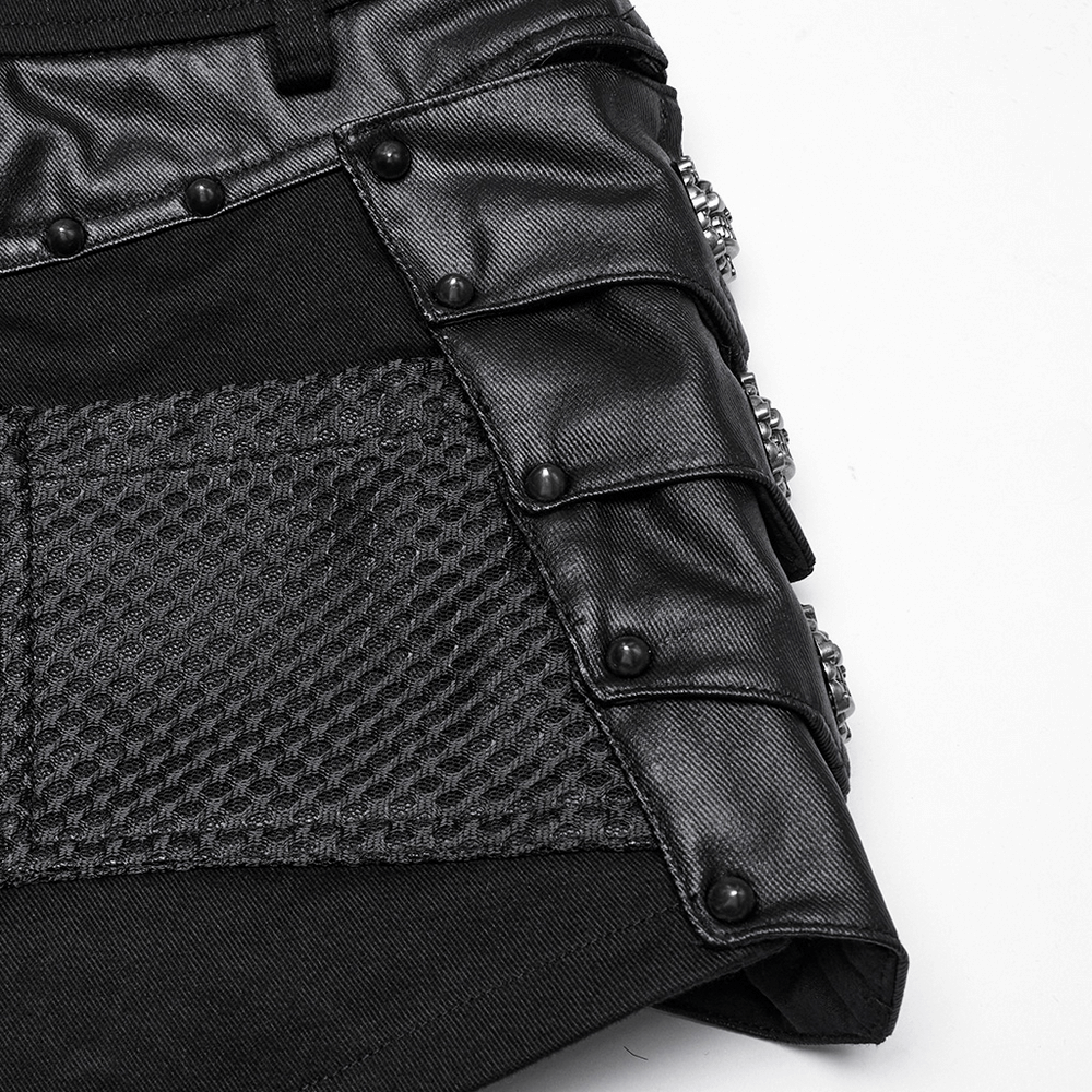 Female Gothic Black Studded High Waist Mesh Shorts