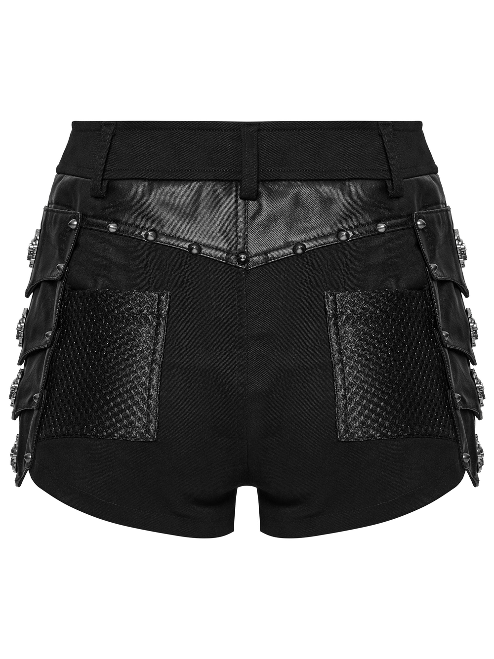 Female Gothic Black Studded High Waist Mesh Shorts