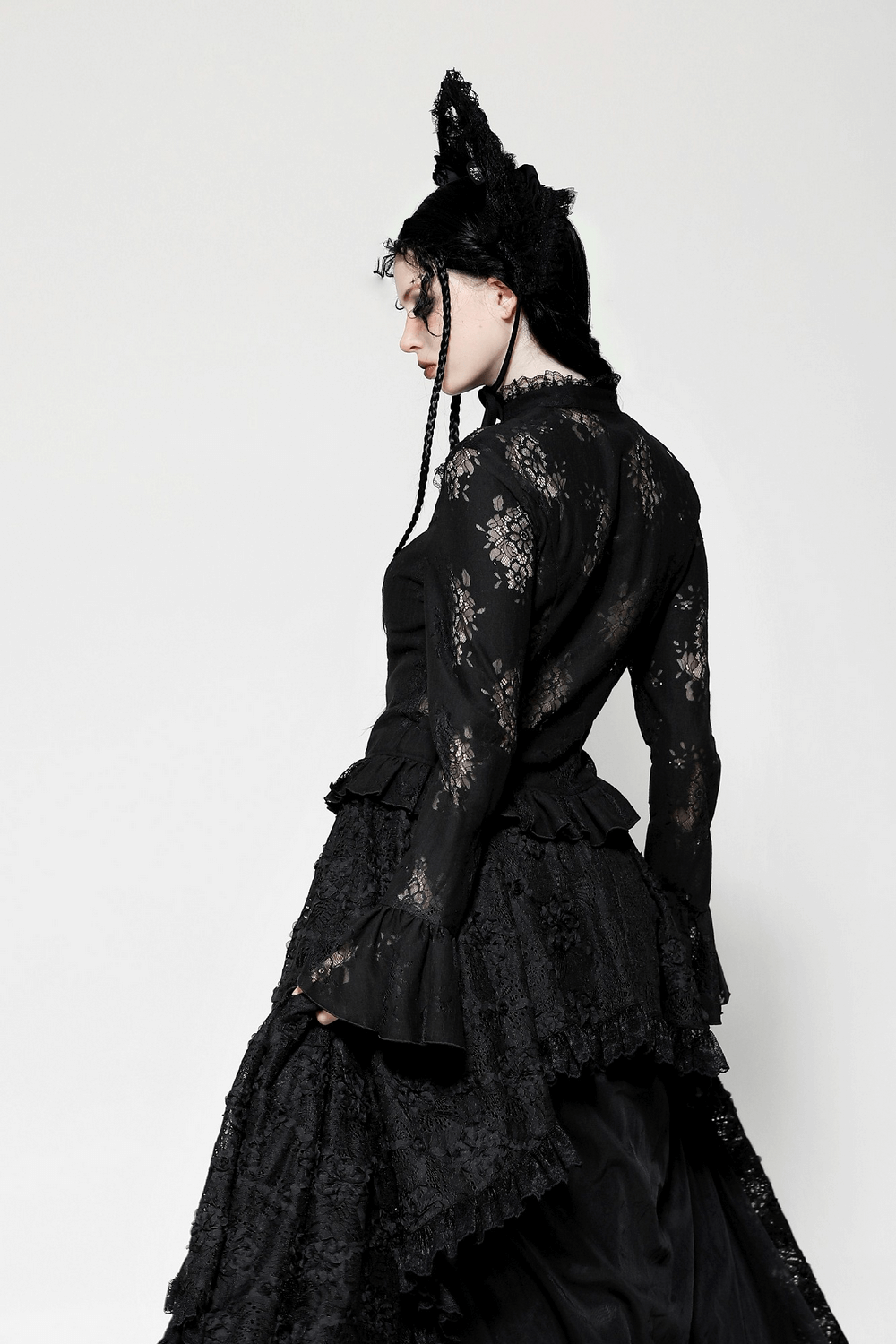 Female Gothic Lace Blouse with Cross and Cutouts
