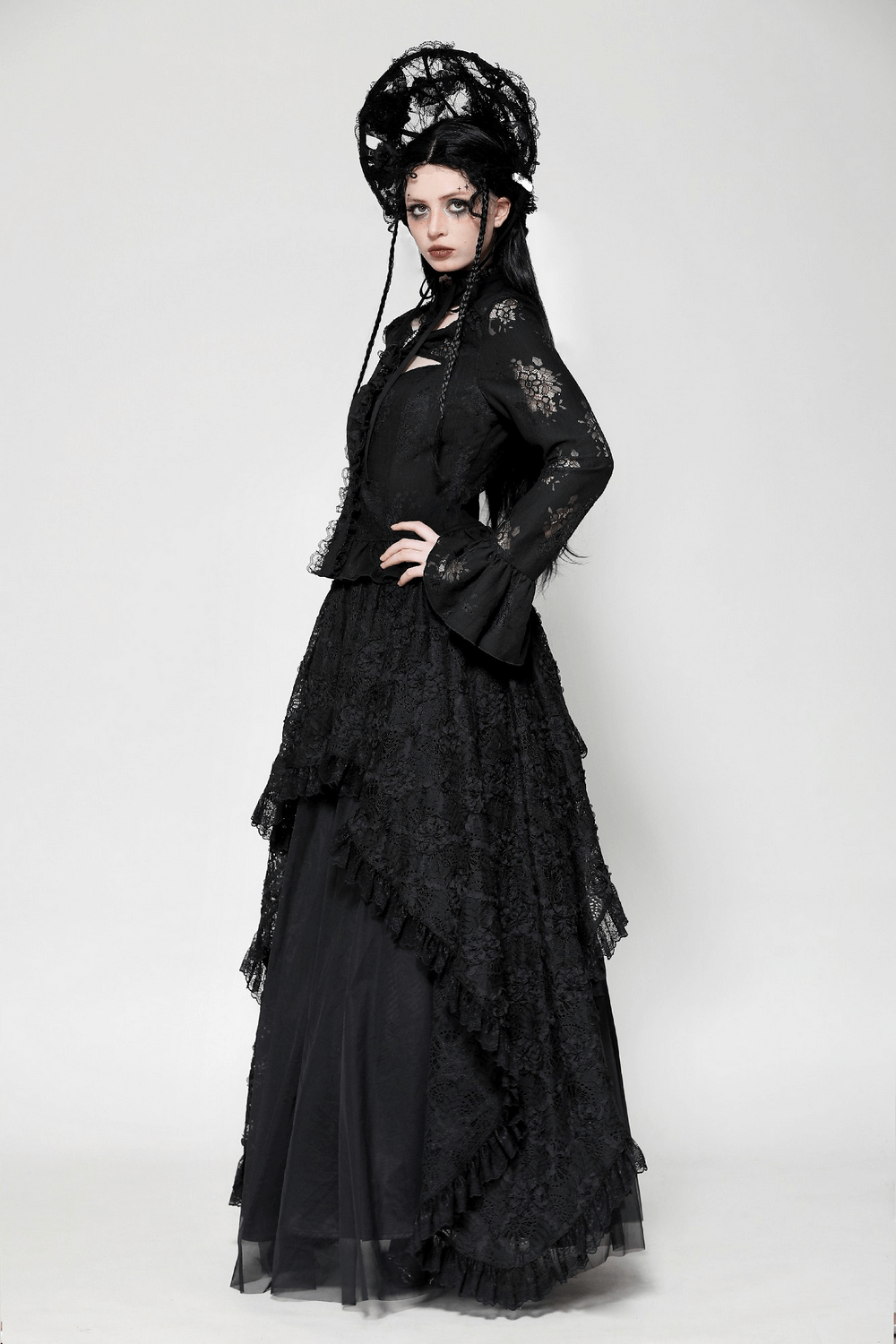 Female Gothic Lace Blouse with Cross and Cutouts