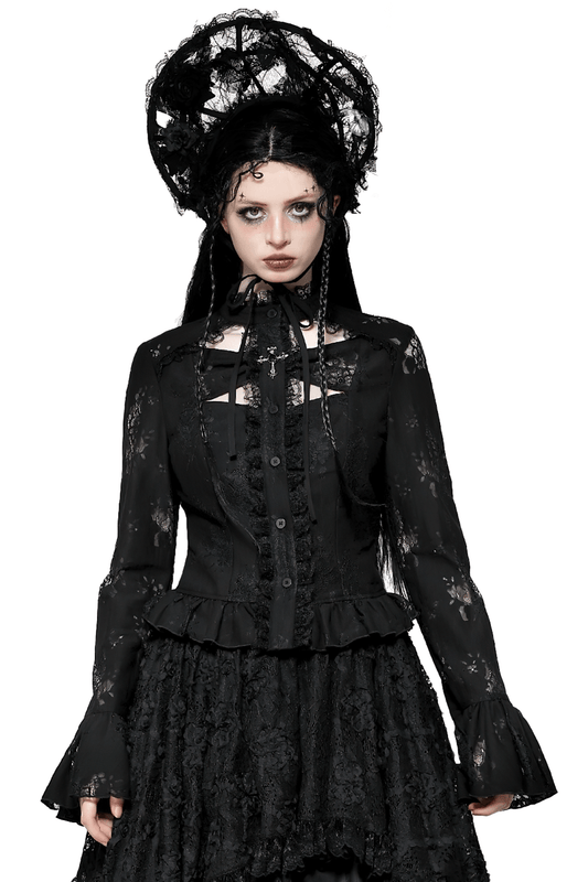 Female Gothic Lace Blouse with Cross and Cutouts