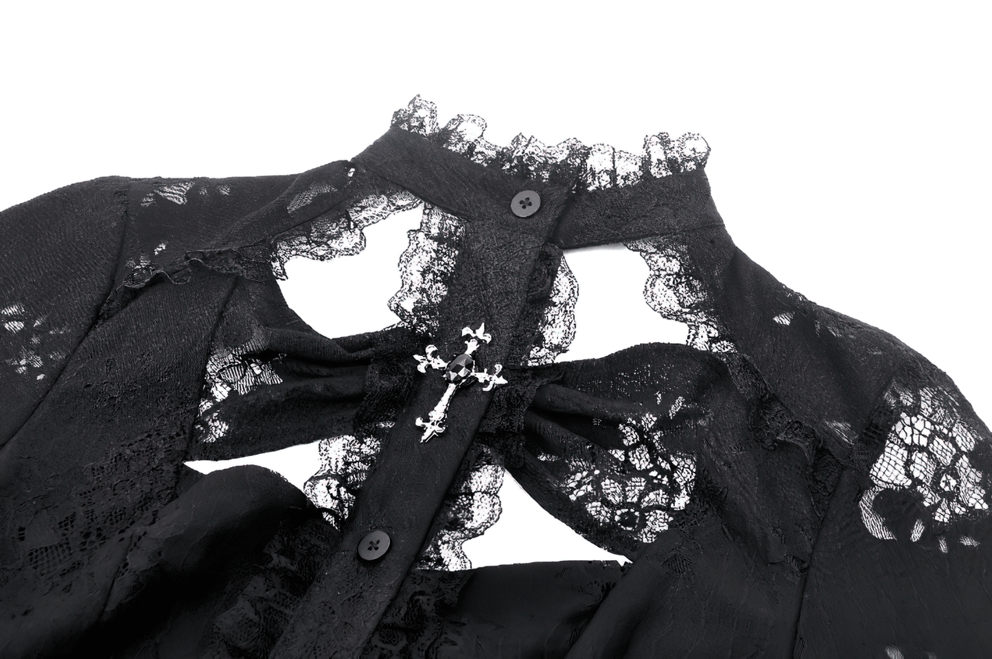 Female Gothic Lace Blouse with Cross and Cutouts