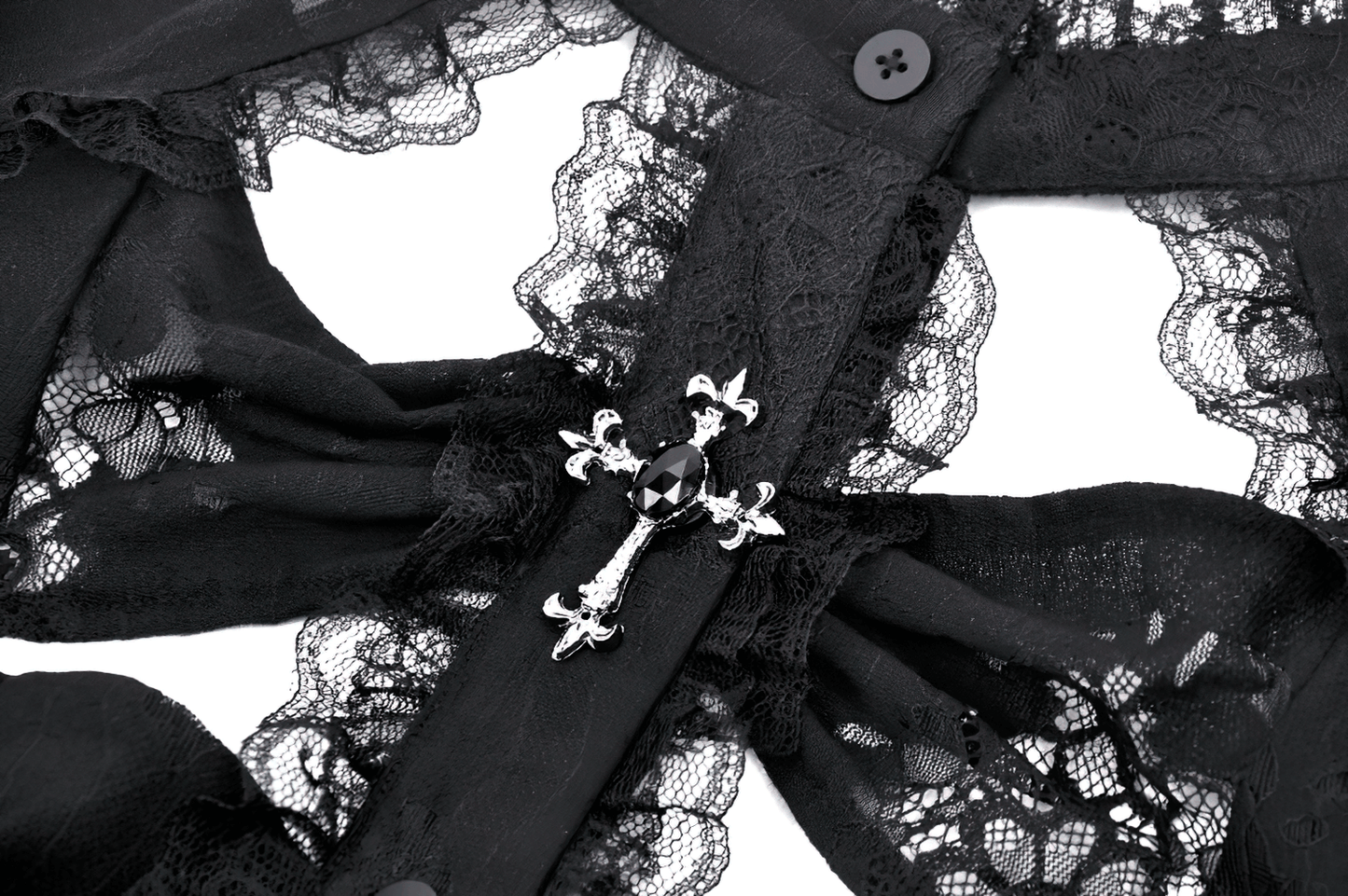 Female Gothic Lace Blouse with Cross and Cutouts