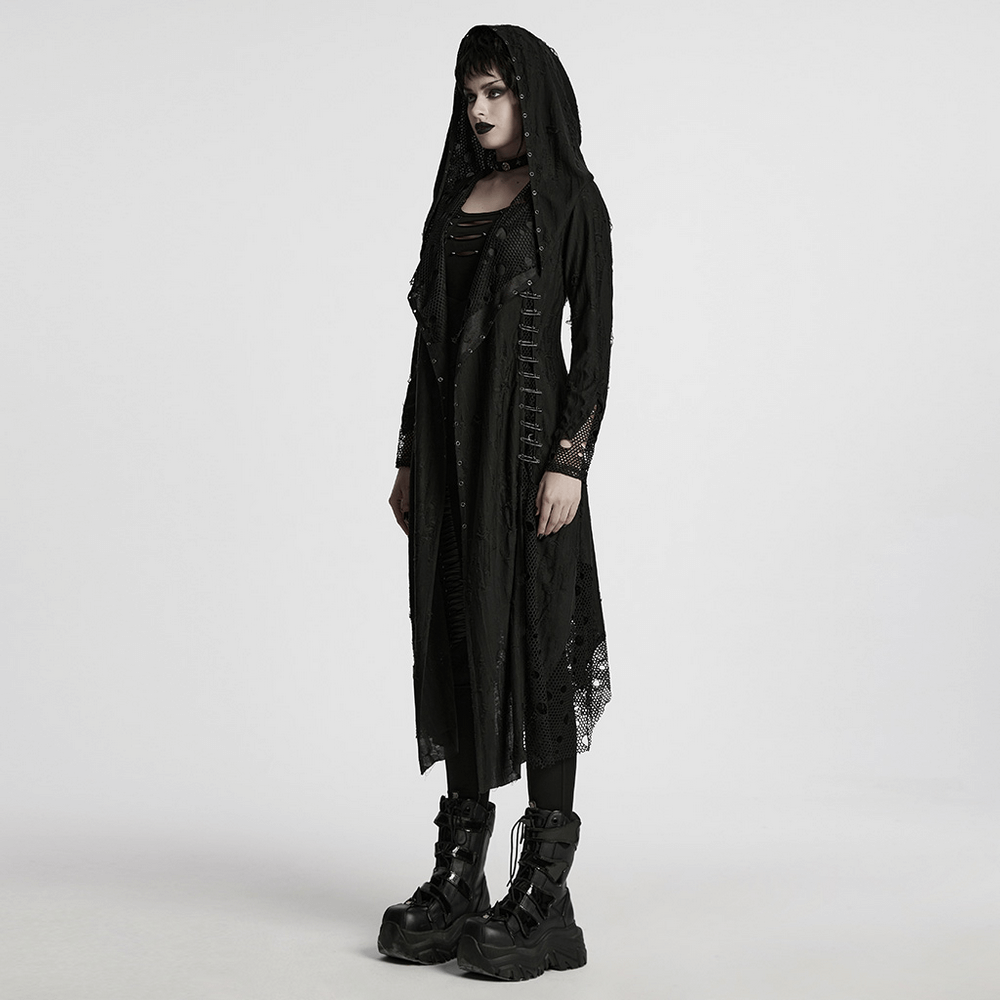 Female Gothic Mesh and Knit Hooded Asymmetric Cape