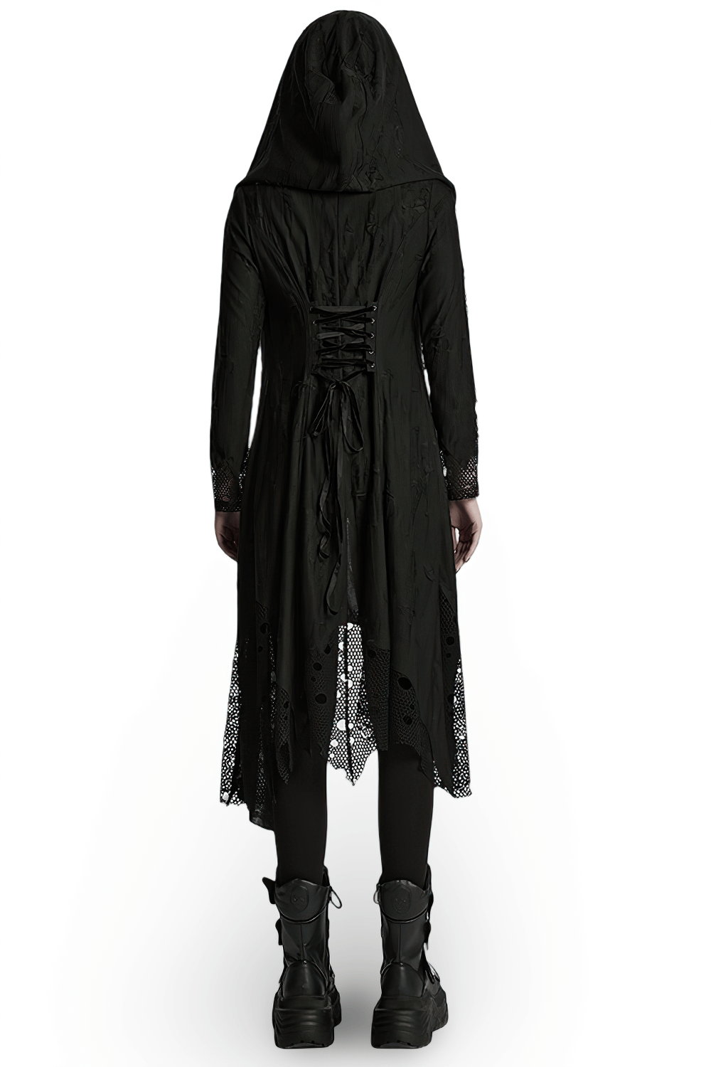 Female Gothic Mesh and Knit Hooded Asymmetric Cape