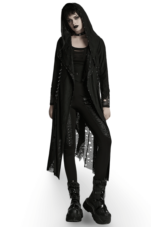Female Gothic Mesh and Knit Hooded Asymmetric Cape