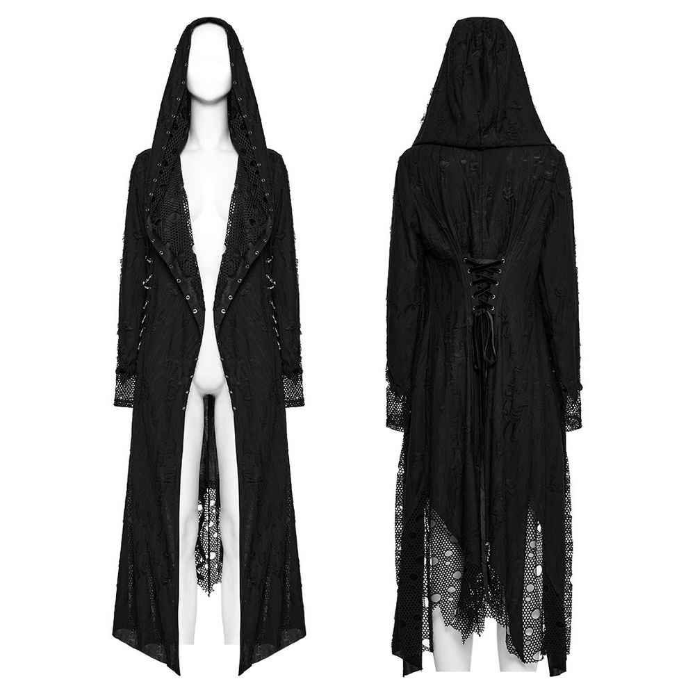 Female Gothic Mesh and Knit Hooded Asymmetric Cape