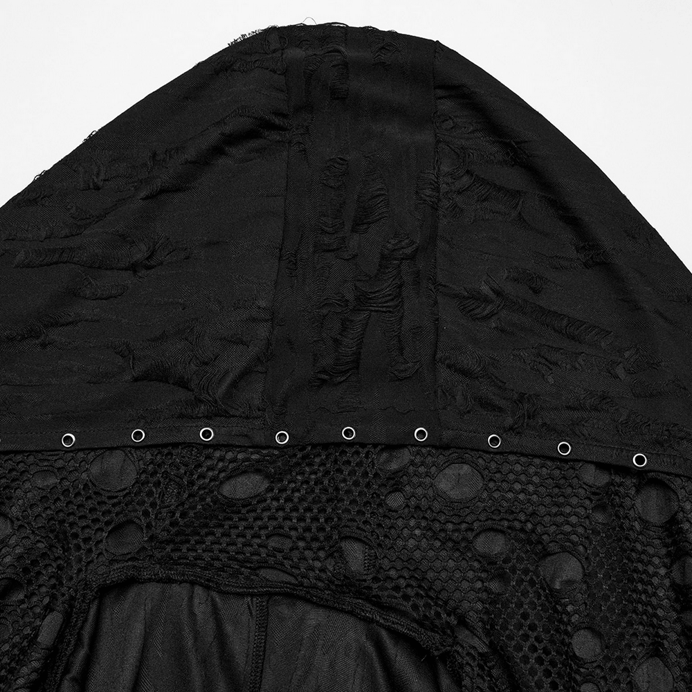 Female Gothic Mesh and Knit Hooded Asymmetric Cape