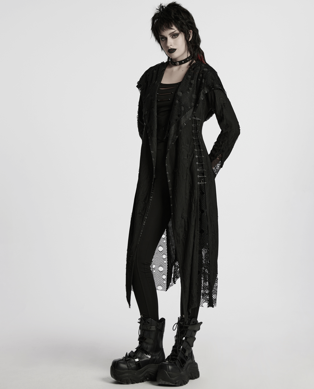 Female Gothic Mesh and Knit Hooded Asymmetric Cape