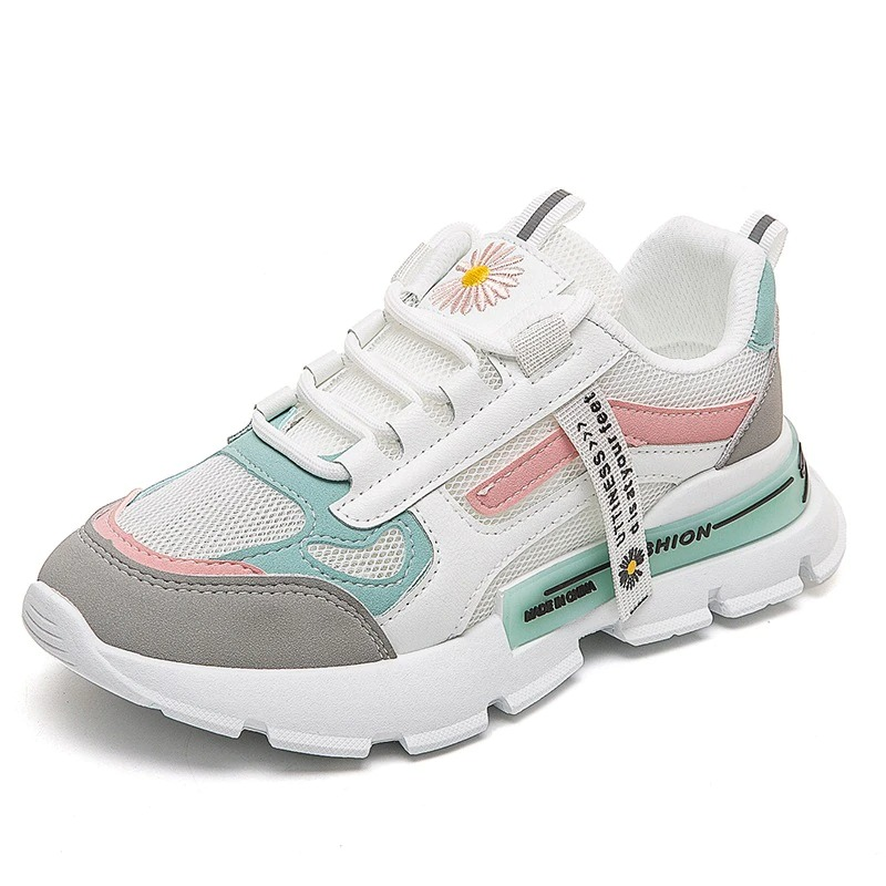 Female Lace Up Sneakers with Daisy / Casual Women's Sports Shoes with Thick Bottom