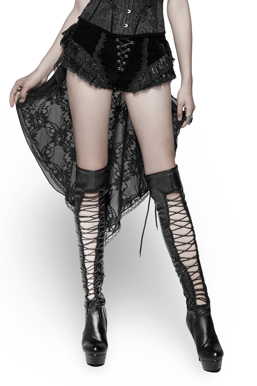 Female Lace-Trimmed Gothic Shorts with Swallow Tail