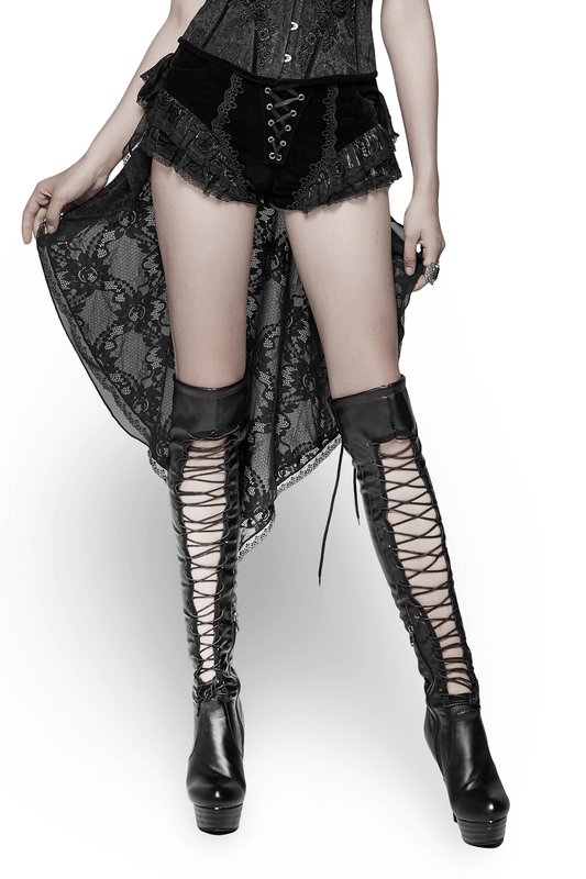Female Lace-Trimmed Gothic Shorts with Swallow Tail
