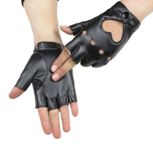 Punk Rock semi-finger Gloves / PU leather fingerless Mittens for Women / alternative fashion