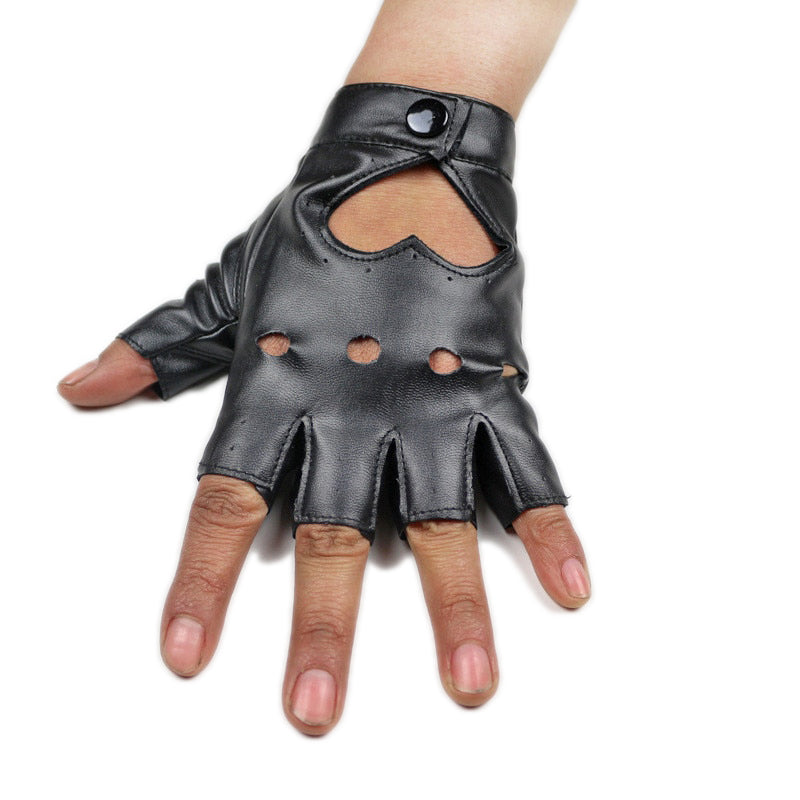 Punk Rock semi-finger Gloves / PU leather fingerless Mittens for Women / alternative fashion