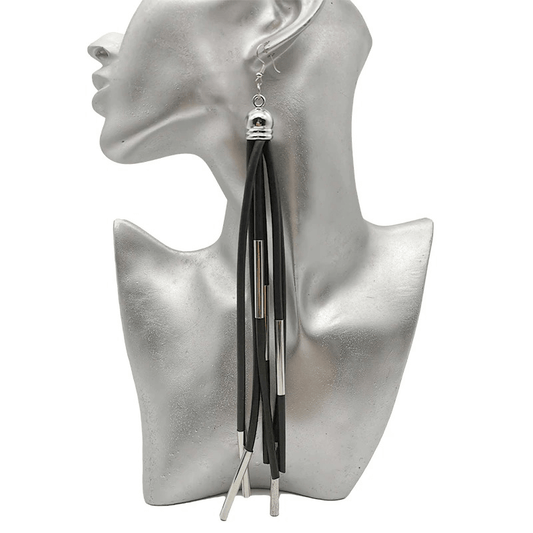 Female Rubber Black Long Earrings / Stylish Handmade Jewelry in Punk Style