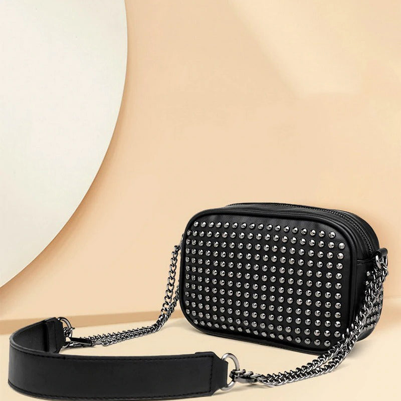 Female Small Messenger Vintage Bags / Rivet Shoulder Bags for Ladies / Chain Crossbody Bag
