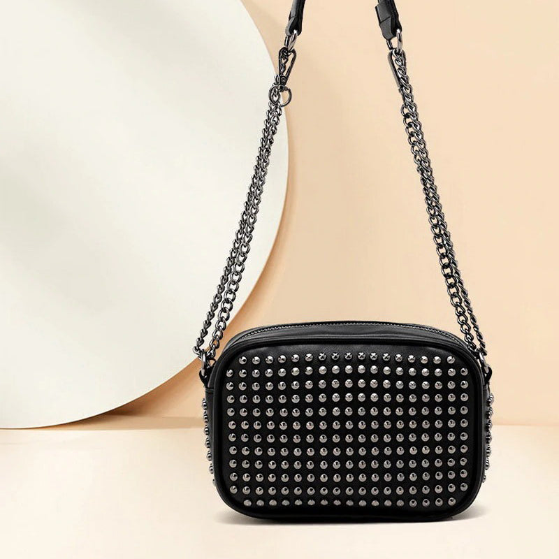 Female Small Messenger Vintage Bags / Rivet Shoulder Bags for Ladies / Chain Crossbody Bag