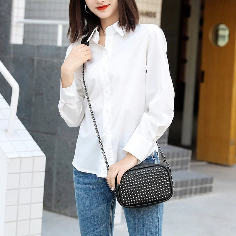 Female Small Messenger Vintage Bags / Rivet Shoulder Bags for Ladies / Chain Crossbody Bag