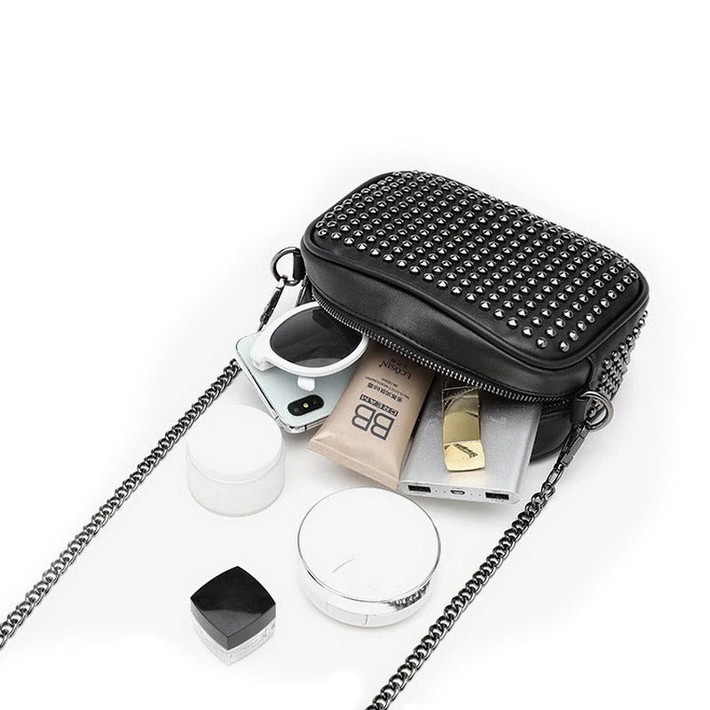 Female Small Messenger Vintage Bags / Rivet Shoulder Bags for Ladies / Chain Crossbody Bag