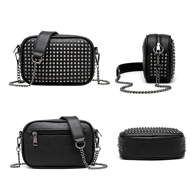 Female Small Messenger Vintage Bags / Rivet Shoulder Bags for Ladies / Chain Crossbody Bag