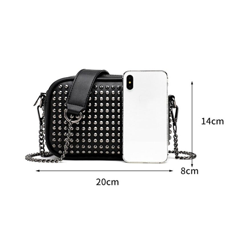 Female Small Messenger Vintage Bags / Rivet Shoulder Bags for Ladies / Chain Crossbody Bag