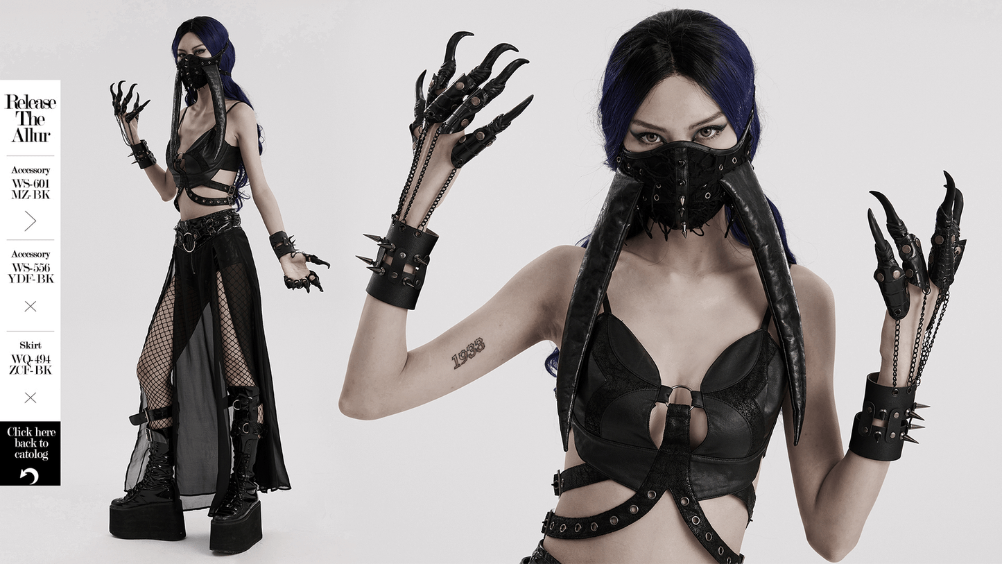Fierce Faux Leather Punk Claw Gloves with Chains