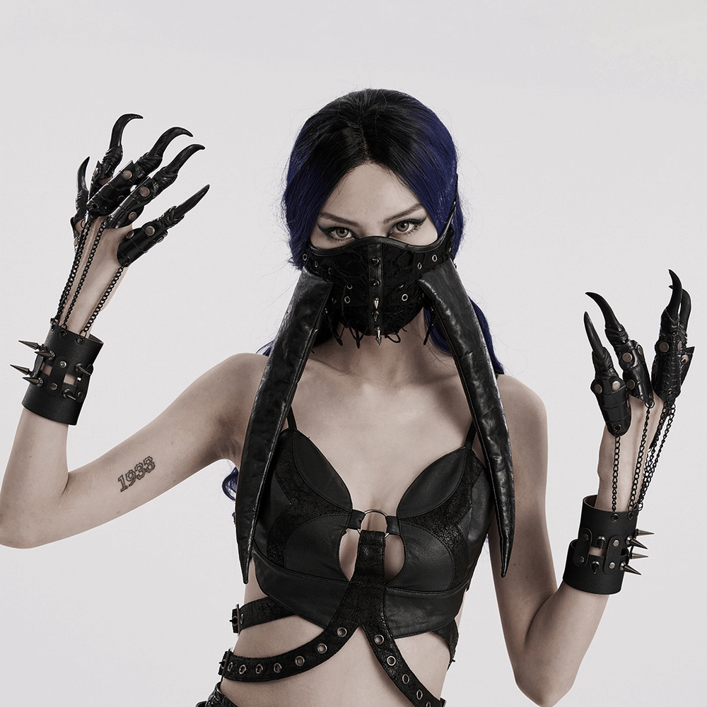 Fierce Faux Leather Punk Claw Gloves with Chains