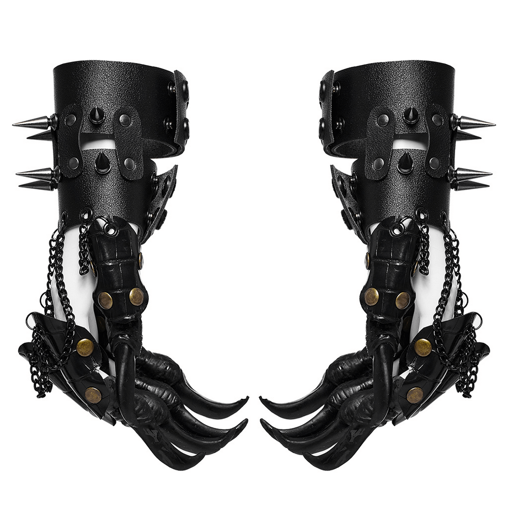 Fierce Faux Leather Punk Claw Gloves with Chains