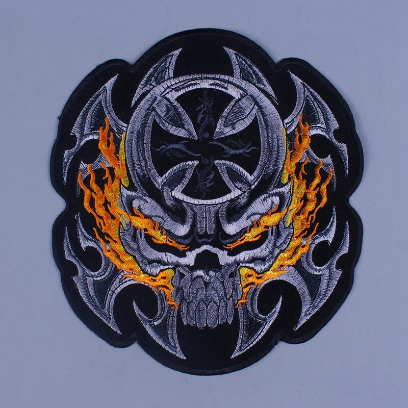 Flamed Iron Cross Print Patch For Jackets / Large Embroidered Biker Patches For Clothes