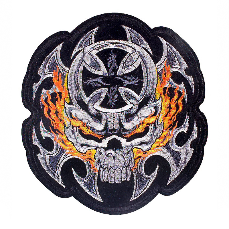 Flamed Iron Cross Print Patch For Jackets / Large Embroidered Biker Patches For Clothes