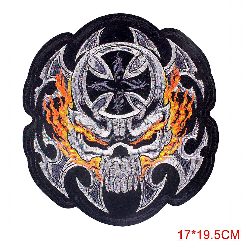 Flamed Iron Cross Print Patch For Jackets / Large Embroidered Biker Patches For Clothes