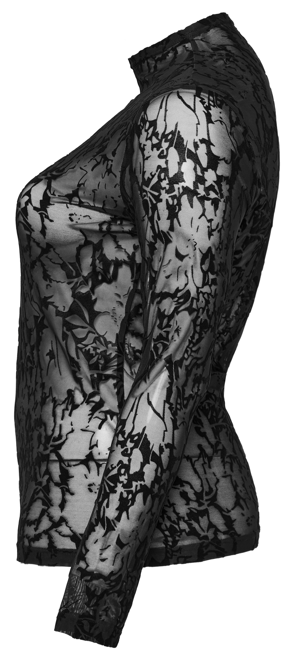 Floral Flocked Mesh Long Sleeve Top for Chic Style