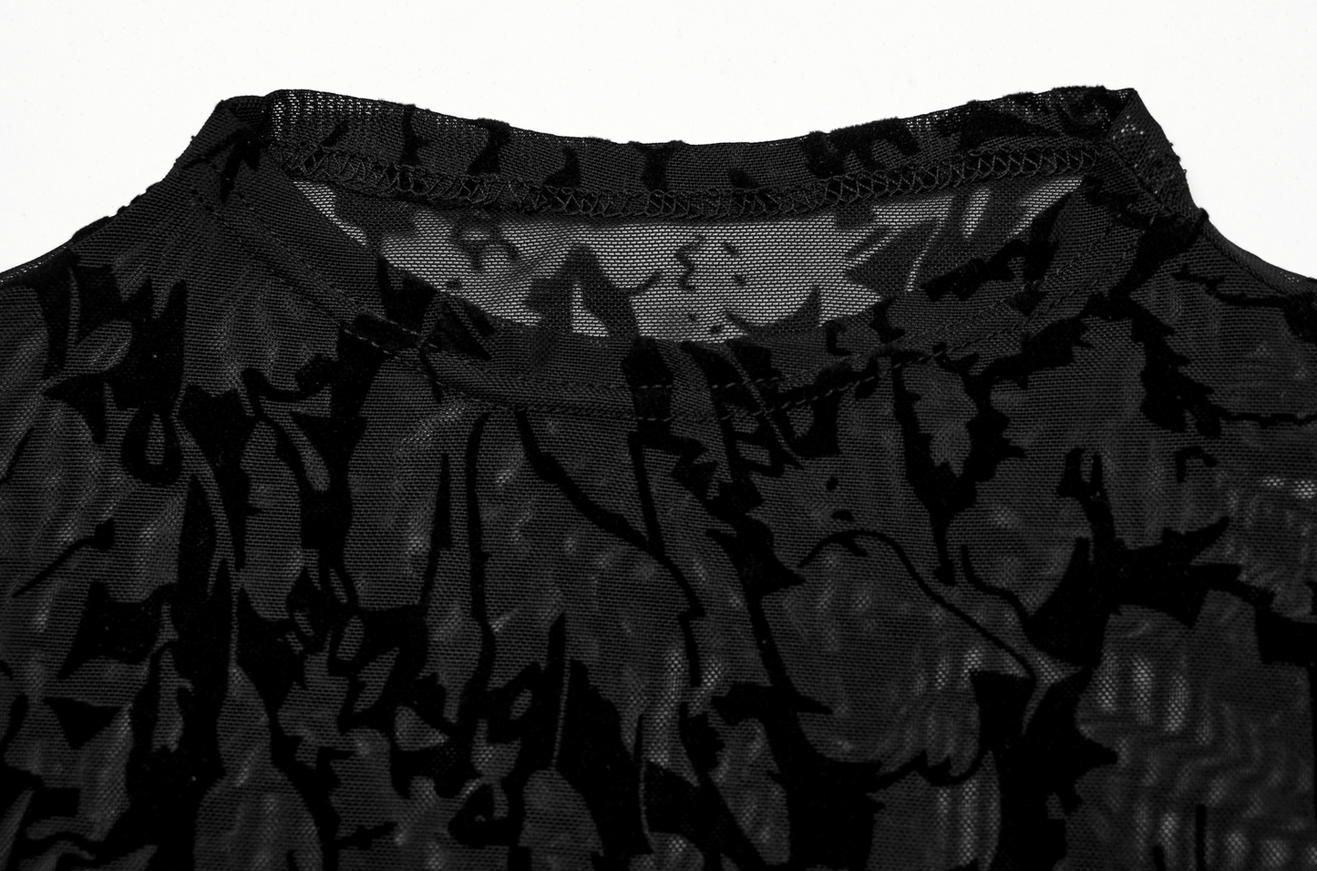 Floral Flocked Mesh Long Sleeve Top for Chic Style