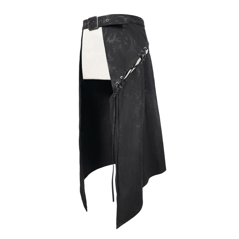 Flower Print Men's Kilts with Decorative Lacing / Steampunk Long Male Skirt with Belt